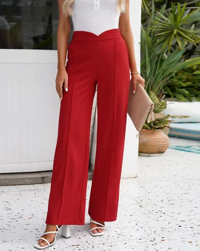 Vista 4 de Vetinee Pantalones de vestir para mujer, estilo casual, de cintura alta, pierna ancha, para trabajo, oficina, pantalones elásticos