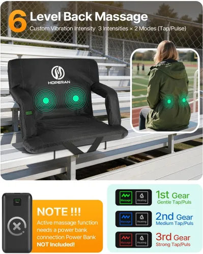 Vista 3 de HOPERAN Massage Heated Stadium Seats for Bleachers, Dual Control, Portable