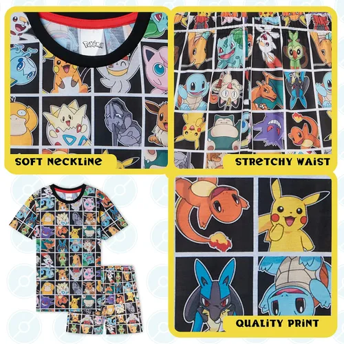 Vista 4 de Pokemon Pijamas para niños y adolescentes, camiseta y pantalones cortos, pijamas de verano, regalos para niños