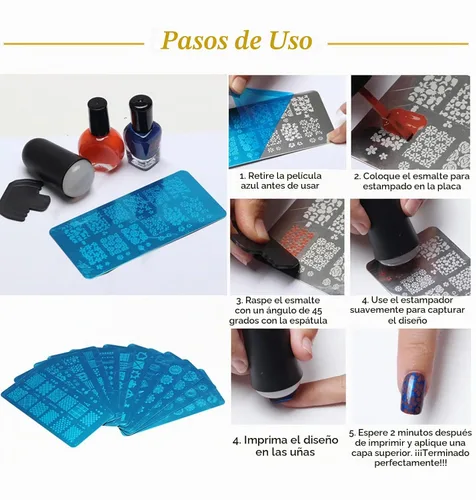 Vista 8 de Juego de sellos de uñas, 10 unidades, diseño geométrico, plantilla de placa de uñas, accesorios de arte de uñas, para bricolaje y salón de belleza