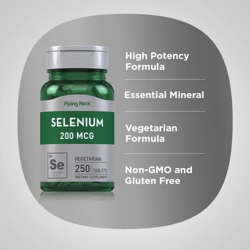 Vista 4 de Piping Rock Tabletas de selenio de 200 mcg 250 unidades Vegetariano, sin OMG, suplemento sin gluten