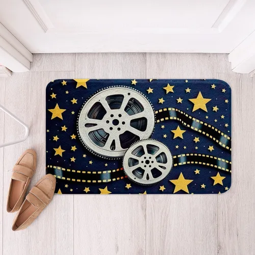Vista 17 de Homewish Theater Cinema Poster Bathroom Rugs,Retro Movie Non Slip Bath Mat Popcorn Bathroom Indoor Floor Mats,Movie Night Shaggy Absorbent Bathtub