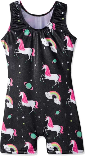 Vista 27 de HOZIY Leotardos de gimnasia para niñas, trajes de ciclismo con patrón adorable brillante