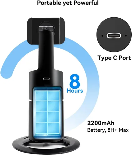 Vista 7 de Trípode de seguimiento facial automático, rotación de 360°, soporte de teléfono para cámara de teléfono, no requiere aplicación, batería recargable