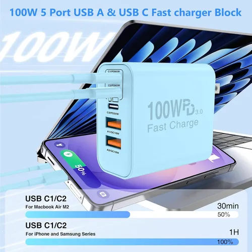 Vista 2 de QZIIW Bloque de cargador rápido de pared USB C, bloque de carga rápida tipo Azul