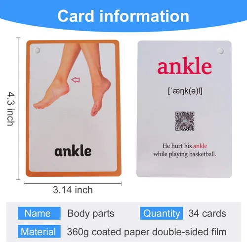 Vista 2 de 34 unids/set piezas del cuerpo regalos niños tarjetas flash inglés tarjeta de bolsillo educativo aprendizaje bebé juguetes para niños pre-jardín