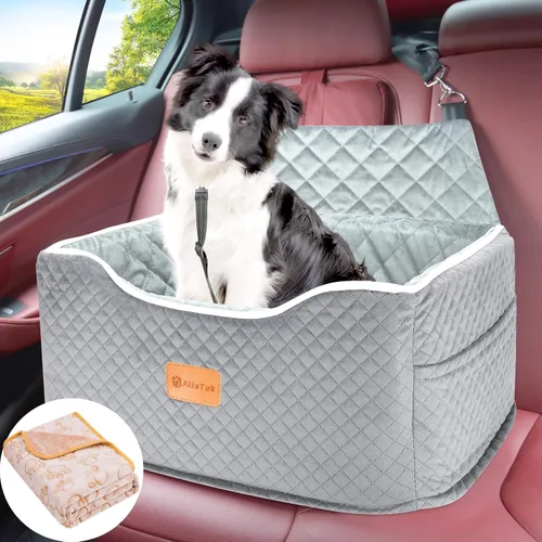 Vista 10 de AlfaTok Asiento de automóvil para perro, refuerzo de espuma viscoelástica para perros medianos de hasta 45 libras, cama de viaje elevada desmontable