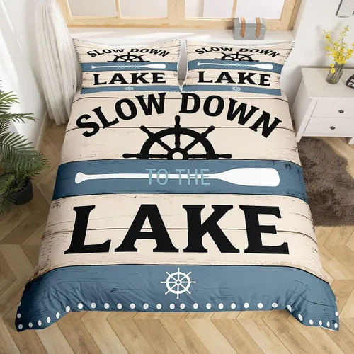 Vista 31 de Erosebridal Lake House Twin Bed Set for Boys Girls Kids, Blue and Beige Lakehouse 2Pcs Duvet Cover with Zipper, Rustic Farmhouse Bedding Sets