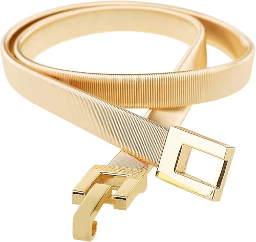 Vista 4 de Tanpie Cinturón ajustado para mujer, con cadena elástica de metal, dorado y plateado, Oro, plata