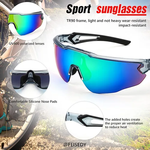 Vista 5 de FEISEDY Gafas de sol polarizadas deportivas juveniles para 8-16 Ciclismo, Correr, Conducción, B0011