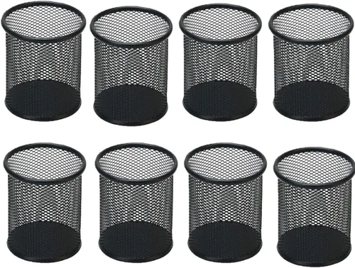 Vista 10 de Portalápices de malla metálica para lápices, soporte para lápices, para escritorio, oficina, hogar, organizador de bolígrafos, negro, paquete de 6