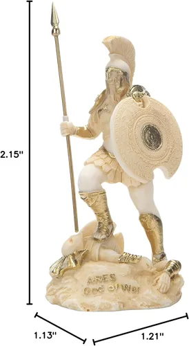 Vista 9 de Ares Mars God War Zeus Son Estatua Romana Alabastro Tono Dorado 5.5 Pulgadas