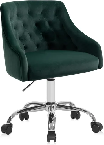 Vista 9 de Silla de Oficina para Hogar, Silla Giratoria de Terciopelo Ajustable con Decoración de Clavos, con Brazos, Silla de Tocador para Dormitorio