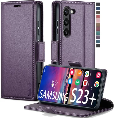 Vista 13 de japezop Compatible con Samsung Galaxy S23 5G - Funda tipo cartera con bloqueo RFID, tarjetero y función atril magnético, funda de piel con tapa
