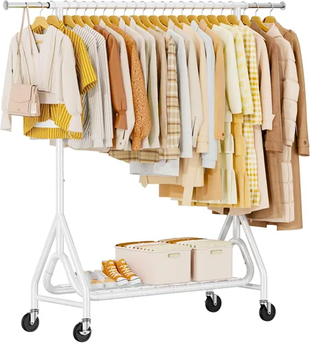 Vista 10 de Perchero de Ropa Resistente, Perchero de Ropa de Metal con Capacidad de 450 Libras, Percheros Rodantes para Colgar Ropa con Ruedas Bloqueables