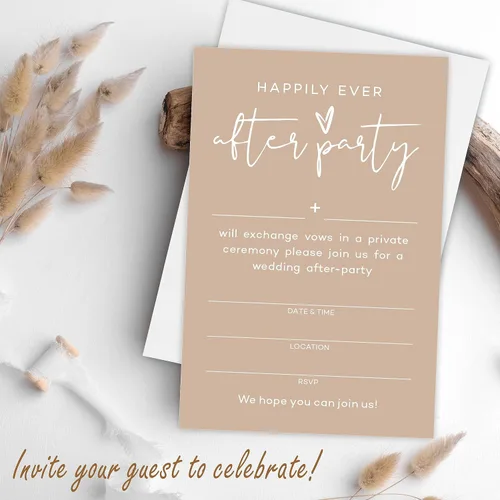 Vista 5 de TPYEN Invitaciones de fiesta Happily Ever After, invitación de fiesta de recepción de boda minimalista marrón, celebración para novia y novio