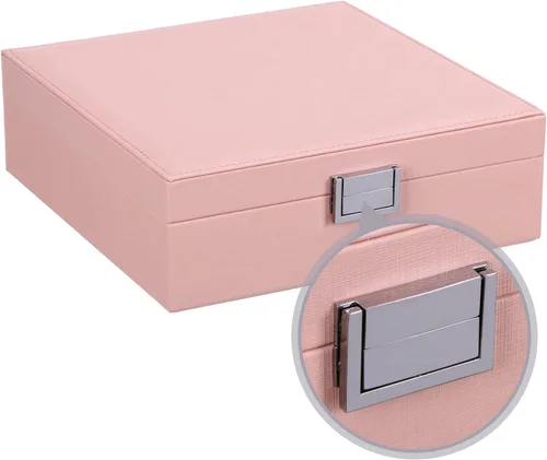 Vista 6 de BEWISHOME Joyero para niñas, organizador de joyas de 35 compartimentos, 6 ganchos para collares, 2 capas, cajas de joyería, estuche