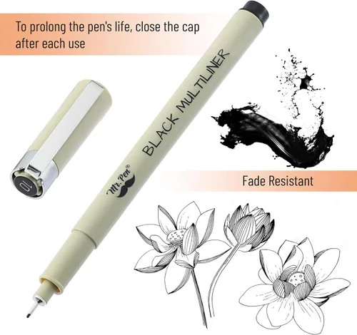 Vista 6 de Mr. Pen - Bolígrafos de punta microfina de 0.2mm, paquete de 8 - tinta negra, para diario bíblico y bocetos Acid-Free, No-Smear Quick-Dry