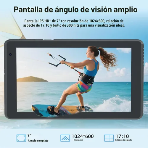 Vista 4 de Tablet Android 15 Tablets con funda 7 pulgadas, 8GB RAM, 32GB ROM soporte 1TB Expandir PC Tablet PC, procesador de cuatro núcleos, pantalla táctil