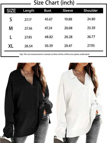 Vista 6 de LILLUSORY Suéter de otoño de gran tamaño con cuello en V para mujer 2023, sexy, de manga larga, suéter de punto, suéter tipo túnica