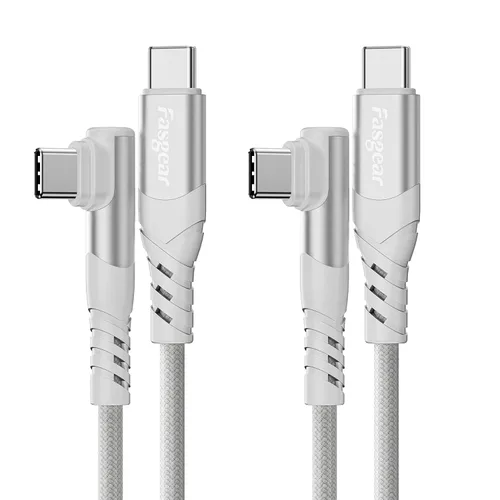 Vista 10 de Fasgear Cable USB C a USB C de 100 W – Paquete de 2 cables USB 2.0 tipo C a tipo C PD de 3 pies de carga rápida 5A en ángulo recto compatible