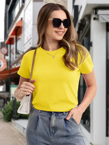 Vista 3 de MAGCOMSEN Camisetas de algodón para mujer, camisas de manga corta, cuello redondo, camisetas de verano transpirables y casuales