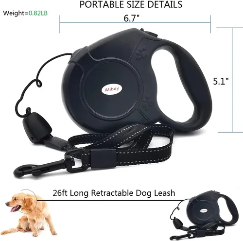 Vista 5 de Correa retráctil para perro de 26 pies, cable largo sin enredos de 360° para mascotas, mango antideslizante para perros pequeños, medianos