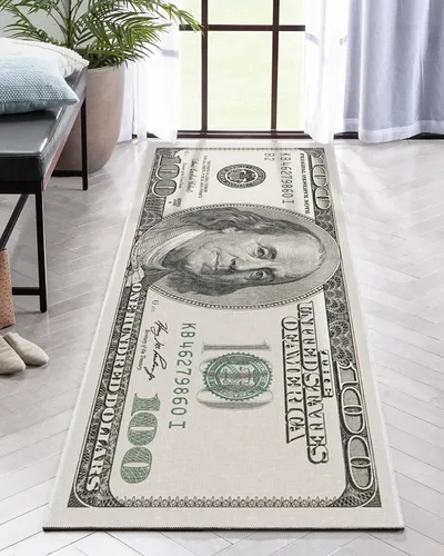 Vista 11 de Well Woven Money Collection New Hundred Dollar Bill - Alfombra de pasillo de 2 x 5 pies Azul verdoso