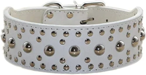 Vista 15 de Serijoars Collar de cuero de 2 pulgadas de ancho, collar resistente con tachuelas, ajustable para perros medianos y grandes (M, negro)