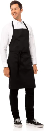 Vista 3 de Chef Works Delantal con pechera unisex sin bolsillos, Negro