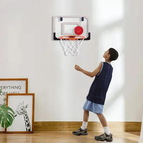 Vista 9 de NI-ROU Mini aro de baloncesto para interiores para niños, mini aro de baloncesto con marcador electrónico y 2 bolas, aro de baloncesto sobre