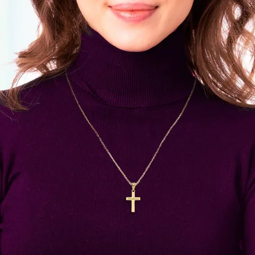 Vista 3 de Collar con colgante cristiano grabado con nombre de cruz de oro de 14 quilates