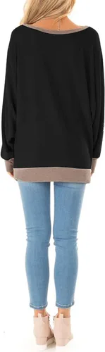 Vista 2 de Fallorchid - Camisetas de manga larga para mujer, cuello redondo, casual, con bloques