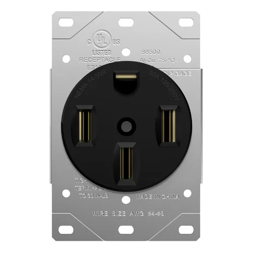 Vista 8 de ENERLITES 50A RV Power Outlet Box, NEMA 14-50R, Black Negro