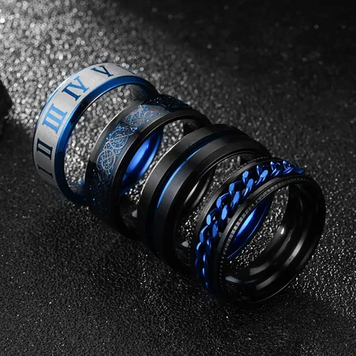 Vista 3 de Ronglry 4 anillos giratorios de acero inoxidable de titanio para mujeres y hombres, anillos negros para el estrés y la ansiedad para anillos