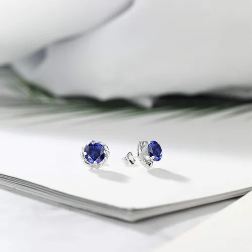 Vista 357 de Gem Stone King Aretes de plata de ley 925 de 0.236 in con piedra natal redonda para mujer
