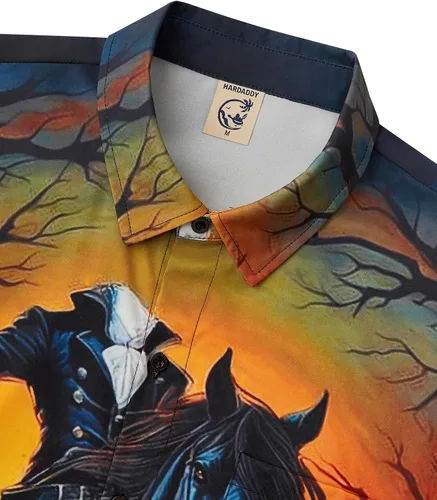 Vista 33 de Camisa de Halloween para Hombre de Hardaddy, de Manga Corta, con Botón, con Estampado Gracioso, Camisa Casual Negro