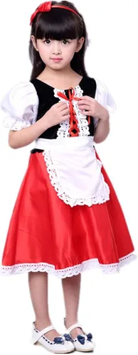 Vista 2 de Vestido rojo con capucha disfraz de Navidad para niñas con capa diadema bolsa 2-12 años