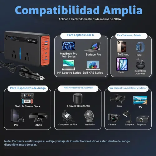 Vista 7 de RoyPow Inversor de corriente para automóvil de 200 W, inversor de corriente CC de 12 V a 110 V CA con puerto para encendedor de cigarrillos