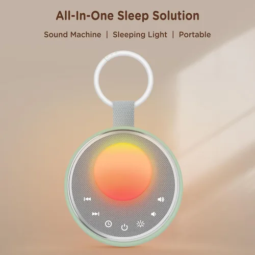 Vista 2 de Peakeep Máquina de sonido con luz para dormir para bebé, ventilador de latido cardíaco de ruido blanco, 27 sonidos, 3 reguladores regulables