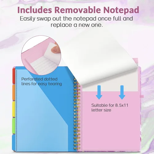 Vista 5 de Sooez Folio portapapeles con bloc de notas recargable, carpeta con 10 bolsillos de almacenamiento para tamaño carta, cuaderno portapapeles
