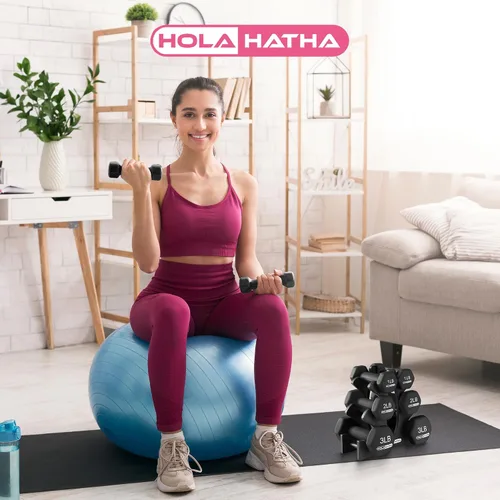 Vista 4 de HolaHatha 1, 2 and 3 lb Neoprene Dumbbell Strength Training Weight Set with Rack