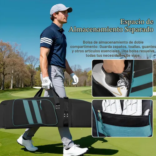 Vista 6 de Bolsa de viaje de golf con ruedas, al aire libre resistente 900D poliéster impermeable bolsas de golf de viaje, bolsas de viaje de golf