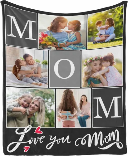 Vista 30 de InterestPrint Manta con foto, regalos personalizados para mamá, manta de collage de fotos personalizada para mamá de hija e hijo para cumpleaños