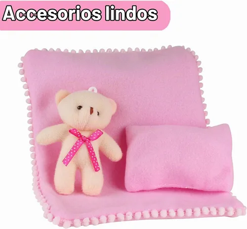 Vista 7 de Cuna de cuna portátil para muñeca de bebé, bolsa de transporte para muñecas, juego de accesorios para muñecas, oso acolchado suave para muñeca
