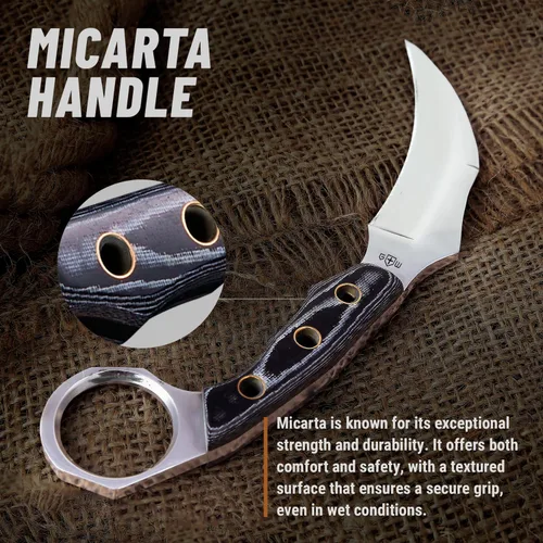 Vista 3 de Cuchillo táctico con funda y mango de micarta, cuchillo pequeño de hoja fija, multiherramienta 24 en 1 con mini herramientas y alicates de cuchillo