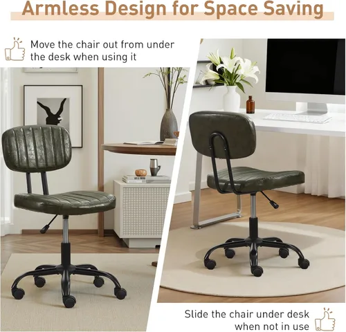 Vista 6 de DRMBOOK Silla pequeña de escritorio para oficina en casa con ruedas, cómoda silla de tocador sin brazos, silla giratoria para computadora, sin