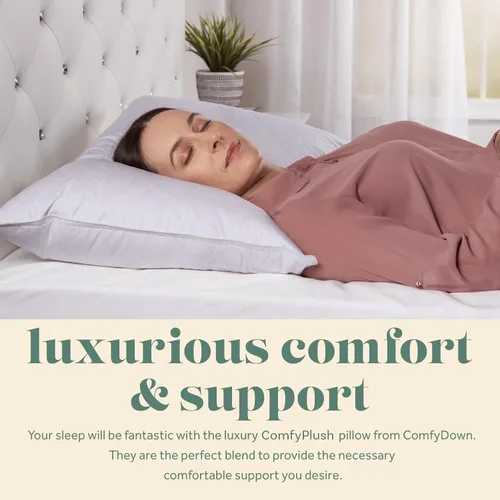 Vista 2 de ComfyDown Almohada de cama de felpa con apoyo de plumas y plumón de alta calidad para dormir, funda de algodón acolchada de lujo, fabricada