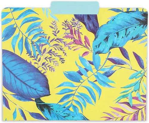 Vista 3 de Paper Junkie Carpetas decorativas para archivos, paquete de 12, tamaño carta, tropical, carpetas y bolsillos de cartulina, pestañas de corte 1/3