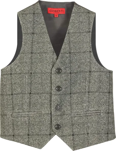 Vista 6 de Gioberti Chaleco de traje formal a cuadros Tweed para niño 63 - Gráfico Marrón